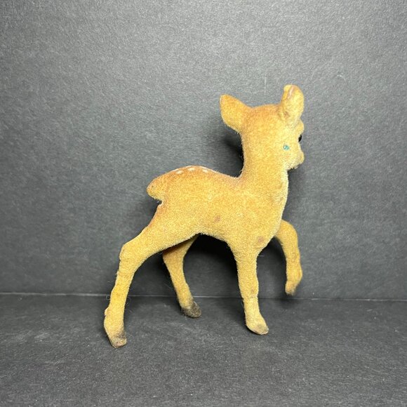 Vintage Brown Flocked Felt Walking Spotted Fawn Deer Figurine 3.25 x 2.75" - Picture 4 of 8